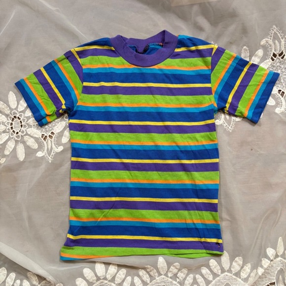 Other - Vintage 70s Kids Multi Color Horizontal Striped Short Sleeve Crewneck T-Shirt